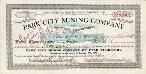 Park City Mining Company - Parleys Park, Uintah Mining District, Summit County, Utah Territory - 1885