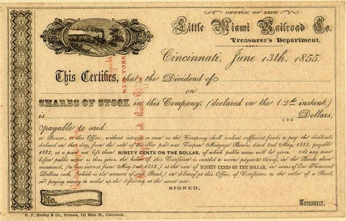 Little Miami Railroad Co. - Cinncinnati, Ohio 1855