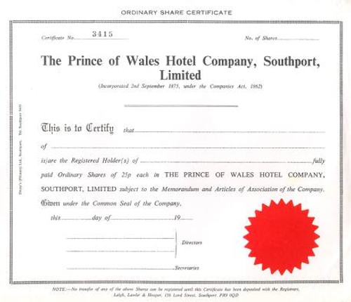 Prince of Wales Hotel Company, Southport. Ltd.