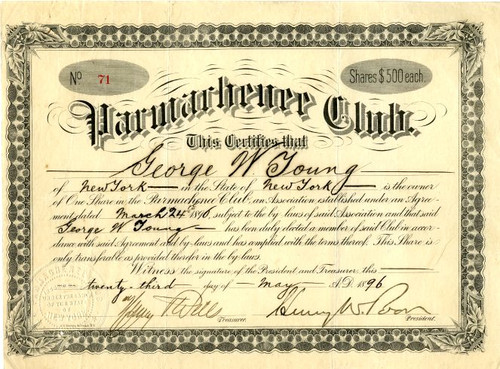 RARE Parmachenee Club signed by Henry W. Poor (Standard & Poor's Fame) and H. P Wells (Inventor of the Parmachene Belle Fishing Fly) - 1896