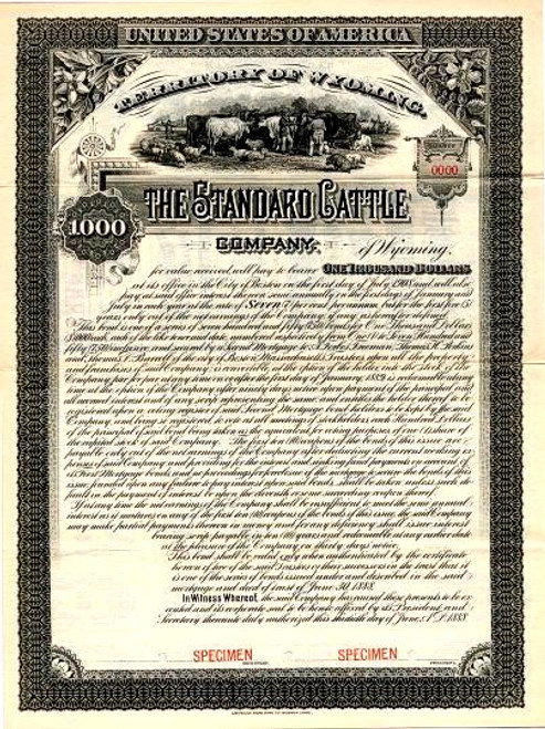 Standard Cattle Company - Territory of Wyoming 1888