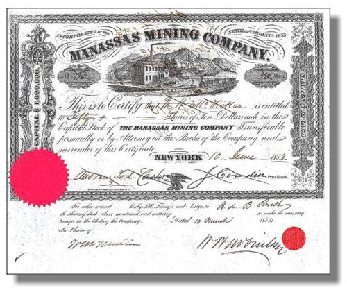 Manassas Mining Company 1853 - Virginia ( Famous Civil War Battle Location )