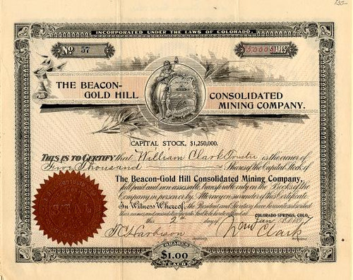 Beacon-Gold Hill Consolidated Mining Company - Colorado Springs, Colorado 1897