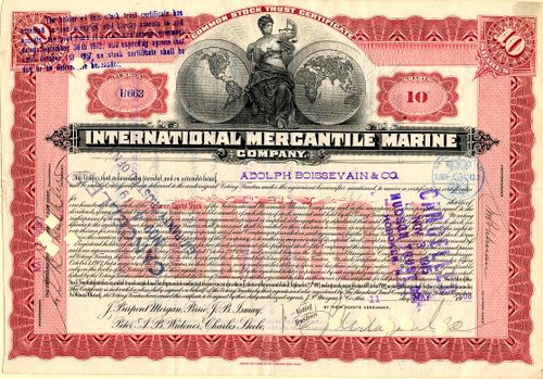 International Mercantile Marine Company (Scarce Titanic Owner Pre Sinking Certificate) - 1908 - SOLD