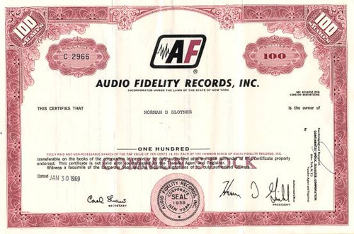 Audio Fidelity Records, Inc.(Made first stereo two-channel records) - New York