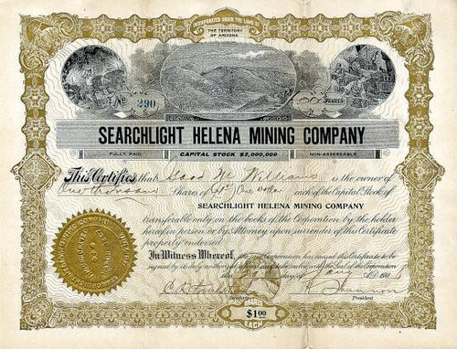 Searchlight Helena Mining Company - Nevada. Clark. Searchlight. Incorporated in Territory of Arizona 1908