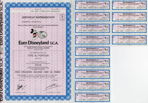 Euro Disneyland Certificate (Now Disneyland Paris)  - 1983