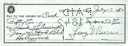 George Burns signed Check 1942