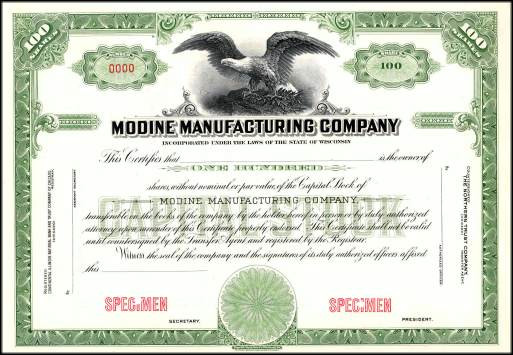 Modine Manufacturing Company - Scripophily.com | Collect Stocks and ...