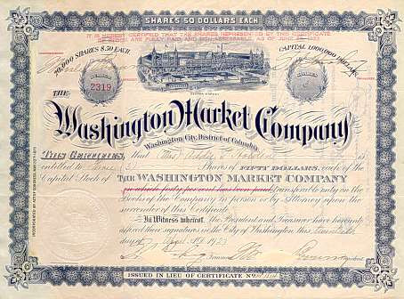 Washington Market Company 1920 #39 s DC Scripophily com Collect