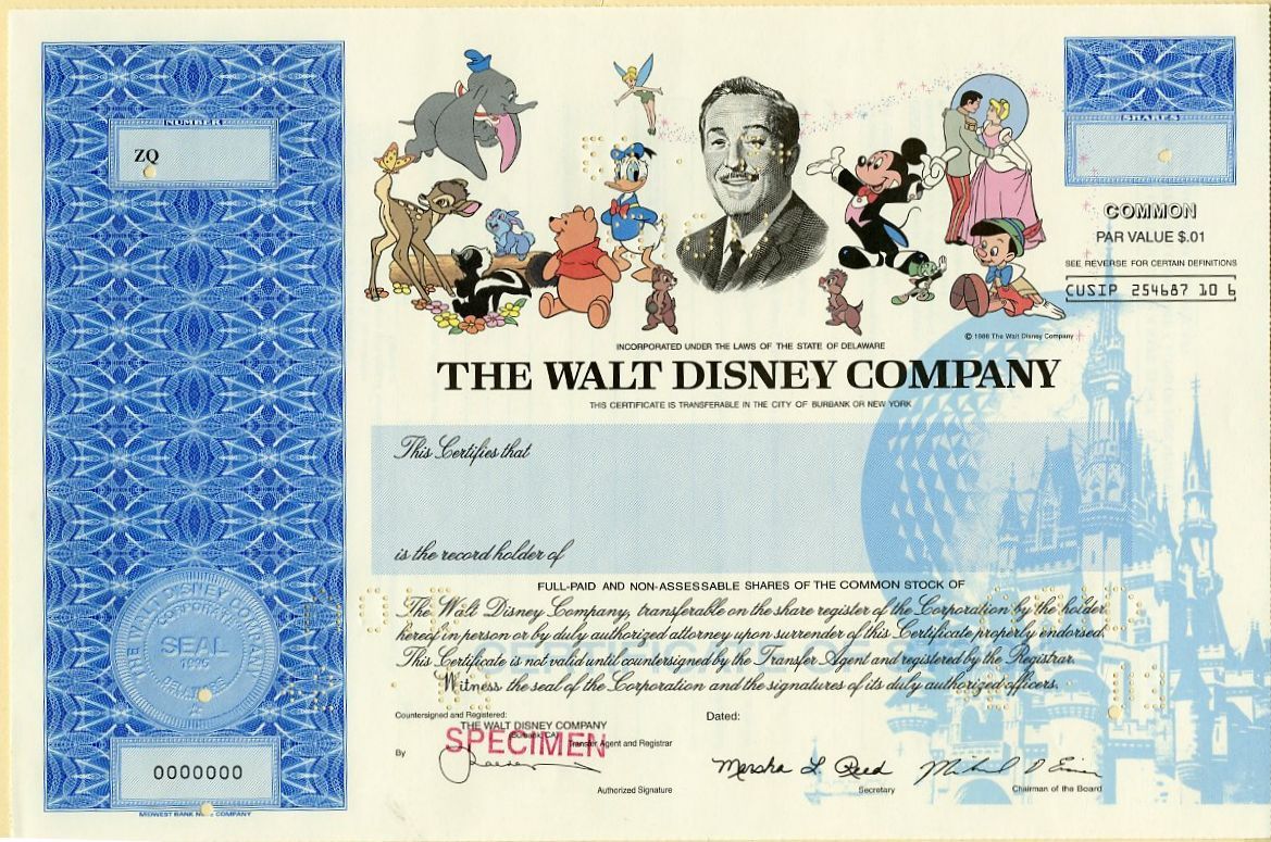 Walt Disney Stock Certificate