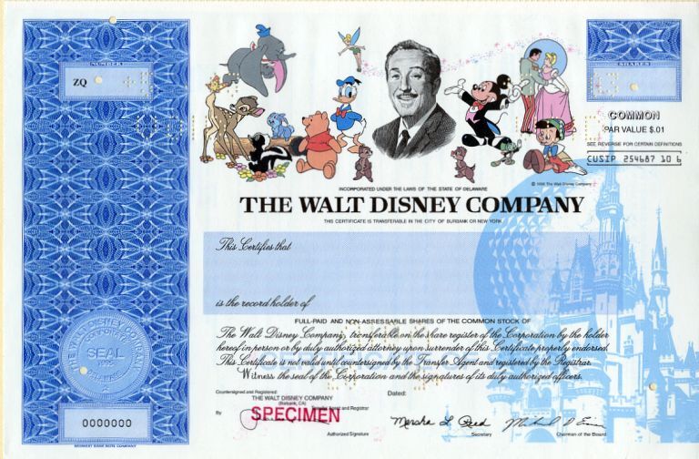 Walt Disney Stock Certificate