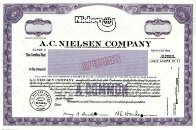 Nielsen Company ( Famous Marketing Company ) - Scripophily.com | Collect Stocks Bonds | Old Stock Certificates for Sale | Old Stock Research | RM Smythe