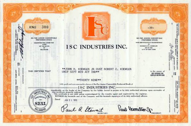 ISC Industries, Inc. - 1970 - Scripophily.com | Collect Stocks and
