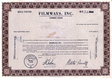 Filmways, Inc. ( Martin Ransohoff as President ) - Scripophily.com ...