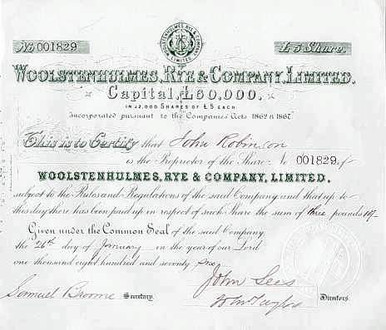 Woolstenhulmes Rye and Company Limited - England 1876 - Scripophily.com ...