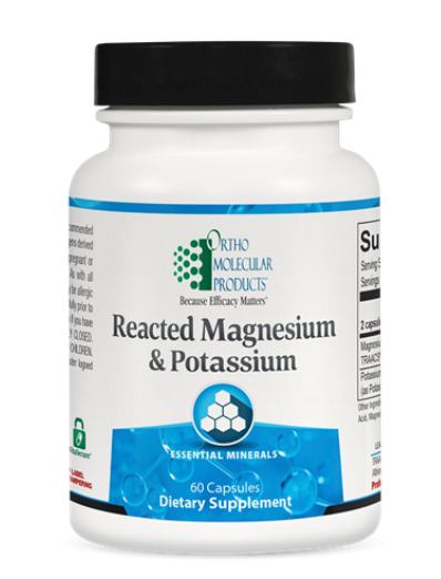 Ortho Molecular Reacted Magnesium & Potassium Mineral Supplement Capsules 60 Count (front)
