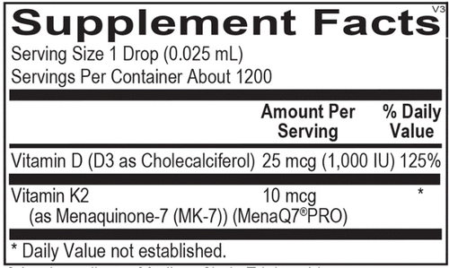 Ortho Molecular Liquid Vitamin D3 with K2 30ml (back)