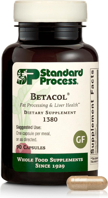 Standard Process Betacol - Liver Support Whole Food Supplement with Niacin, Vitamin B6, Spanish Moss, Inositol, Oat Flour, Ascorbic Acid, and More - 90 Capsules