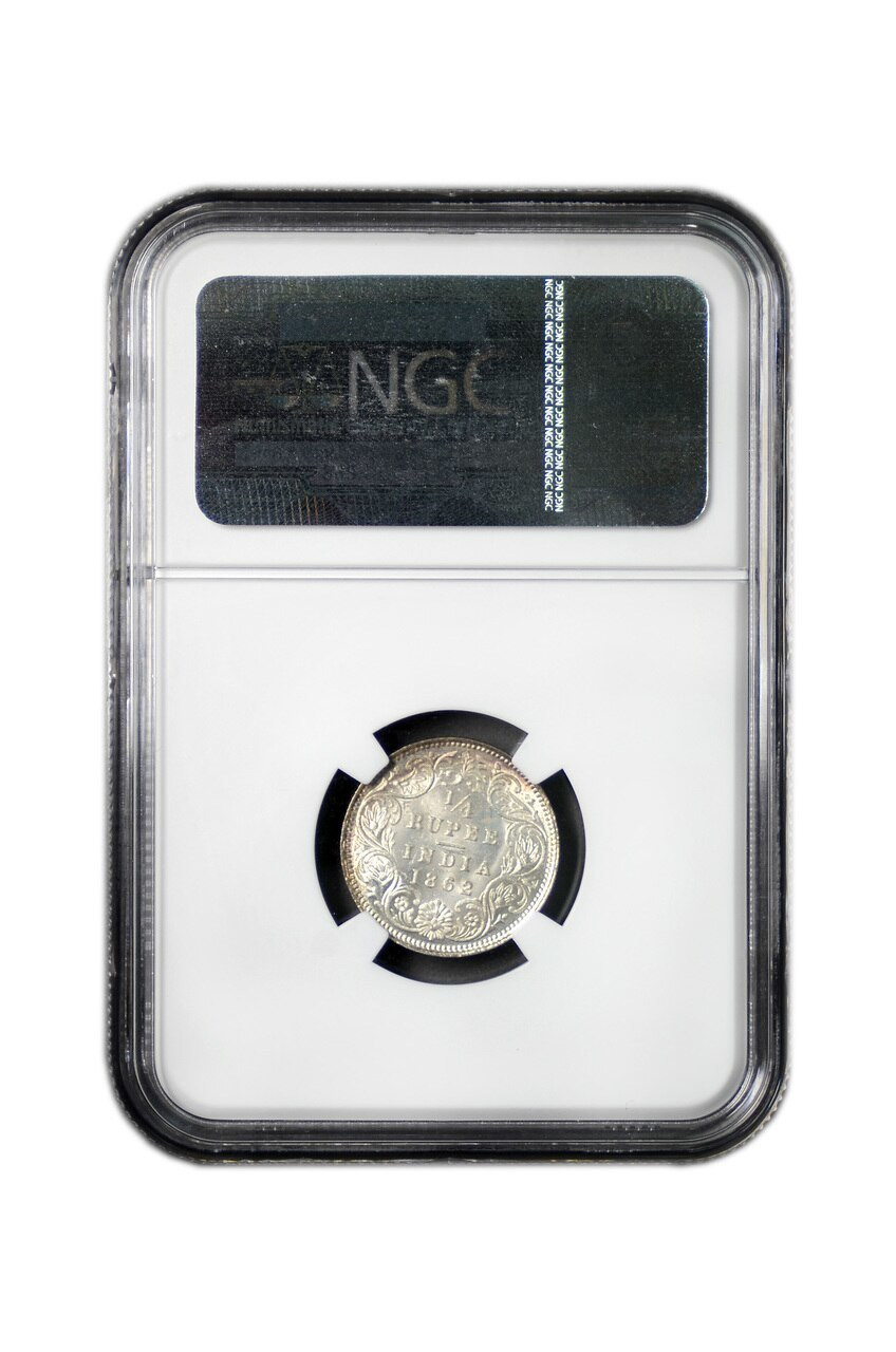 British-India 1862 (C) 1862 Silver 1/4 Rupee NGC Graded MS-64