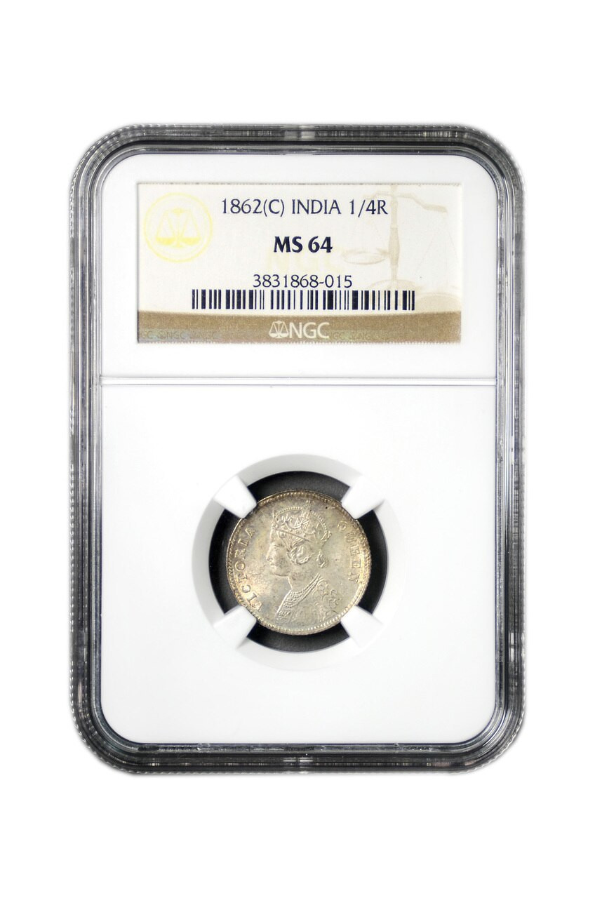 British-India 1862 (C) 1862 Silver 1/4 Rupee NGC Graded MS-64