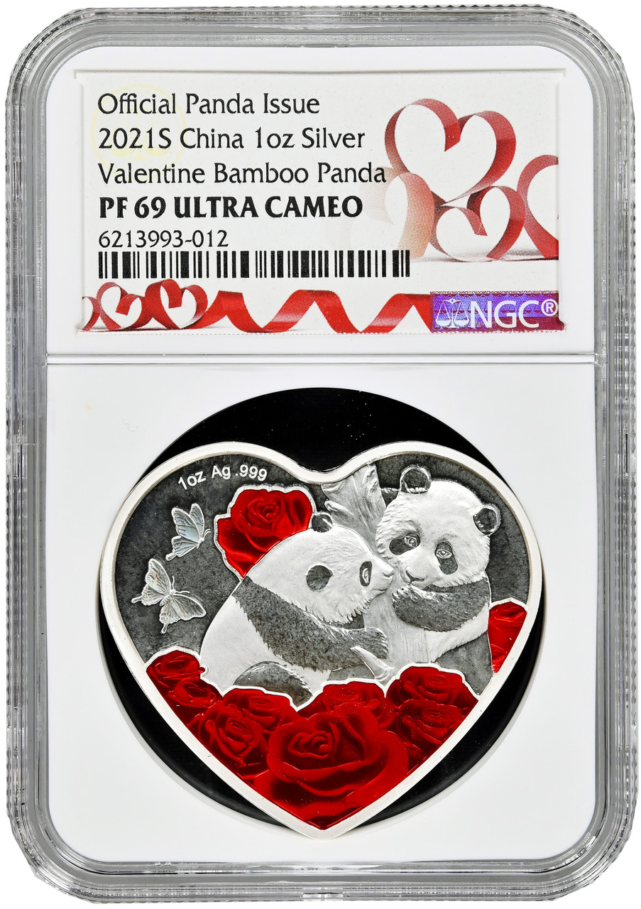 China 2021 Panda 1 oz Silver Proof Commemorative - Heart Shape