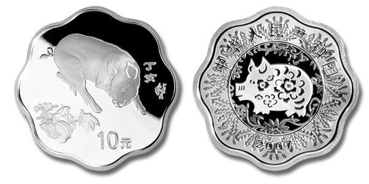 China 2007 Year of the Pig 1 oz Silver Proof Coin Flower
