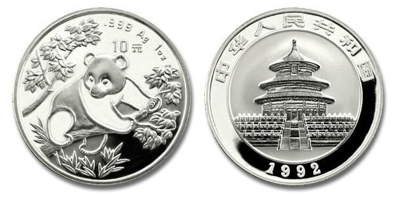 China 1992 Panda 1 oz Silver BU Coin - Panda America Corporation