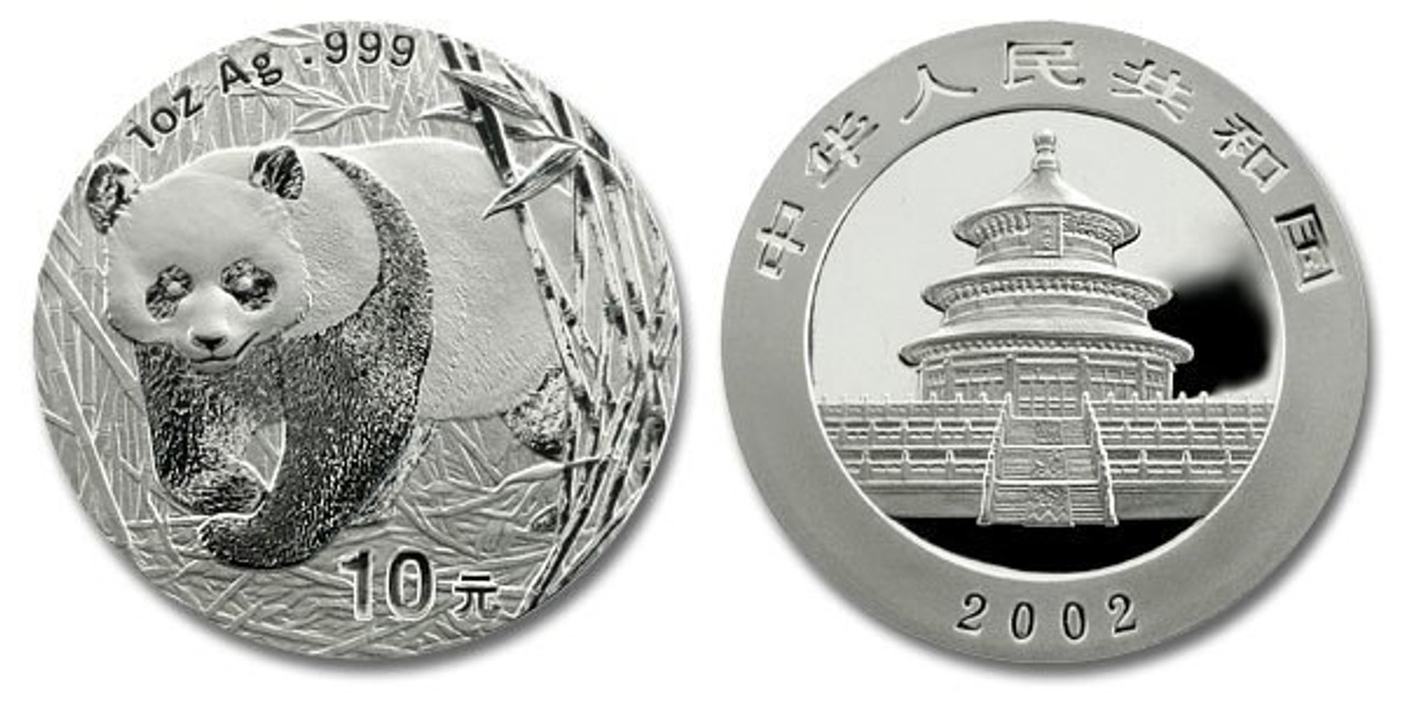 China 2002 Panda 1 oz Silver BU Coin