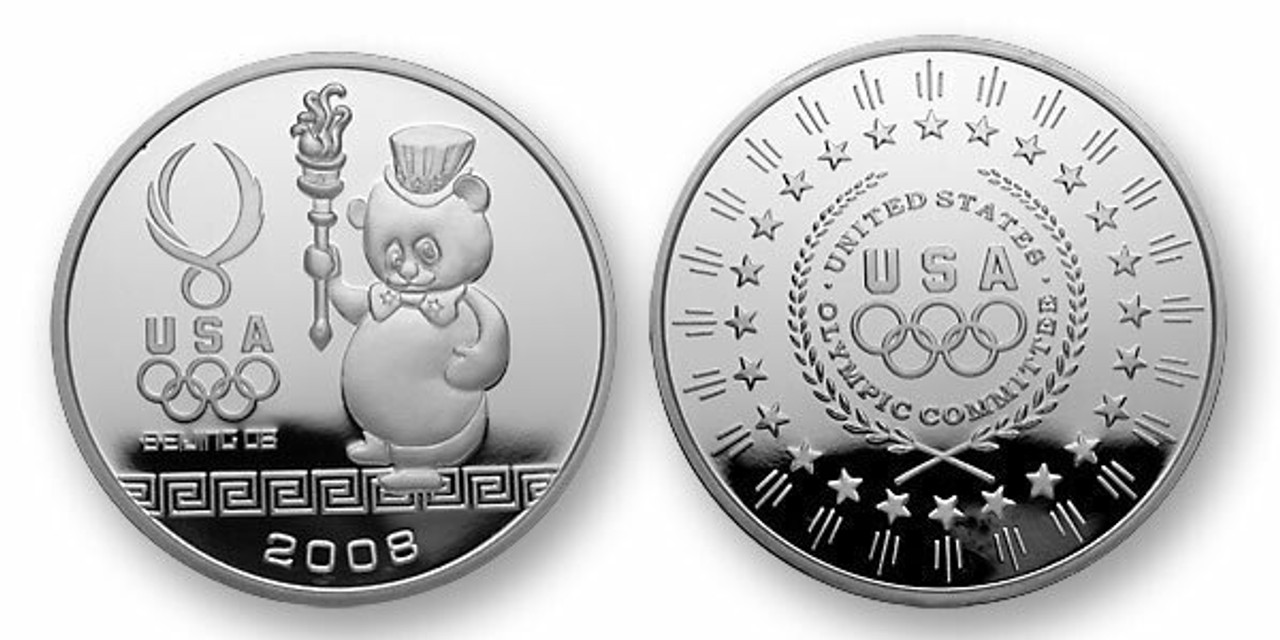 USA 2008 Beijing Olympic Games Panda Sam 5 oz Silver Proof Medal 