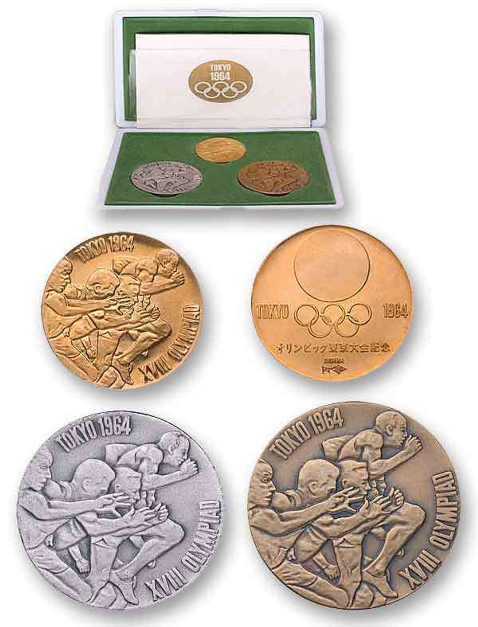 Japan 1964 XVIII Olympiad Gold, Silver & Copper 3-medal Set