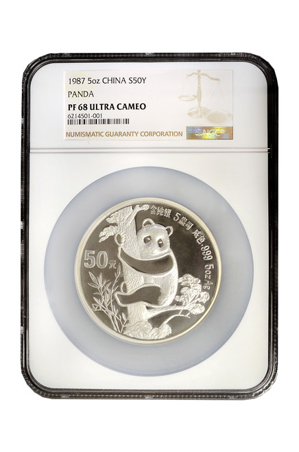 China 1987 Panda 5 oz Silver Proof Coin - NGC PF-68 Ultra Cameo