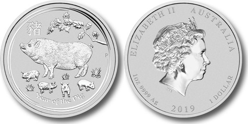 Australia 2019 Year of Pig 1 oz Silver BU Coin - Series II