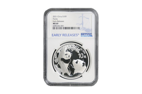 China 2021 Panda 30 grams Silver BU Coin - NGC MS-69 Early Release