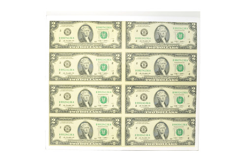 USA 2009 Series $2 8-uncut Banknote