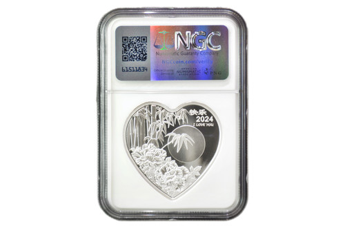 China 2024 Panda 1 oz Silver Proof with "I Love You" - NGC PF-69 Ultra Cameo - Heart Shaped - Valentine Series