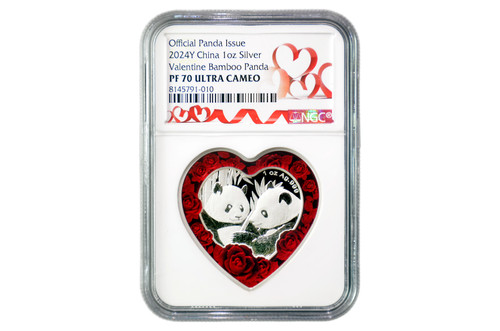 China 2024 Panda 1 oz Silver Proof - NGC PF-70 Ultra Cameo - Heart Shaped - Valentine Series