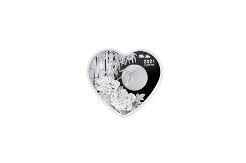 China 2021 Panda 1 oz Silver Proof - Heart Shaped - Valentine Series - "I Love You"