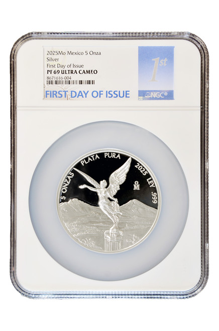 Mexico 2025 Libertad 5 oz Silver Proof Coin - NGC PF-69 Ultra Cameo - First Day of Issue