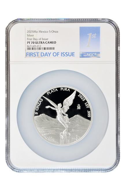 Mexico 2025 Libertad 5 oz Silver Proof Coin - NGC PF-70 Ultra Cameo - First Day of Issue