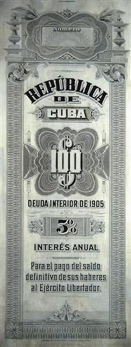 Cuba 1905 $100 Interior Debt Bond of 1905 - Bond Face Plate