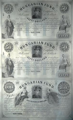New York 1852 Hungarian Fund Certificate - Face Plate