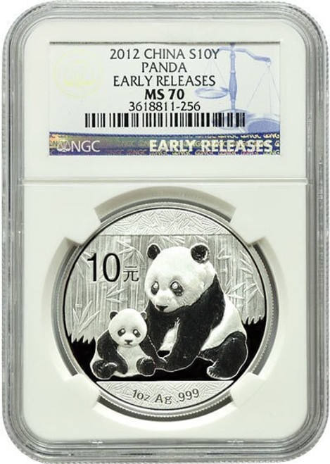 China 2012 Panda 1 oz Silver Coin - NGC MS-70 Early Release - Blue Label