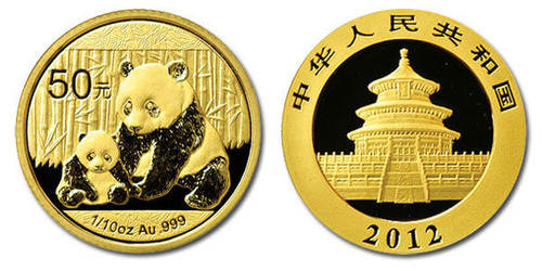 China 2012 Panda 1/10 oz Gold BU Coin