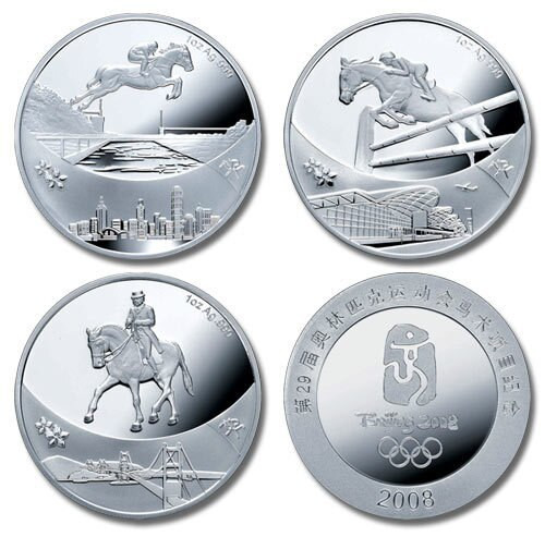 China 2008 Beijing Olympic Games - Equestrian 1 oz Silver 3-pc Medal Set