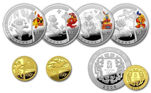 China 2008 Beijing Olympic Games Gold and Silver 6-Coin Set - Series I