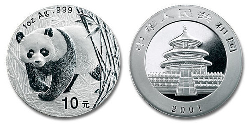 China 2001 Panda 1 oz Silver BU Coin