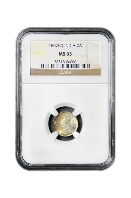 British-India 1862 (C) 1862 Silver 1/4 Rupee NGC Graded MS-63