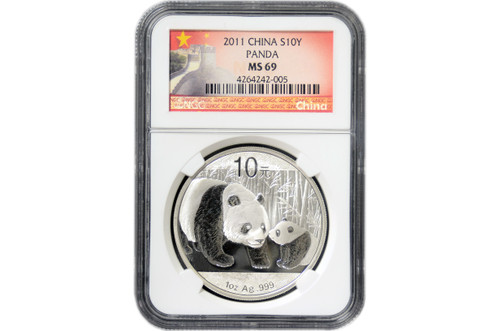 China 2011 Panda 1 oz Silver Coin - NGC MS-69 -China Label