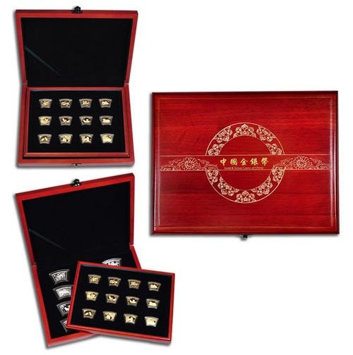 China Lunar Zodiac Gold and Silver 24-pc Complete Set 2000-2011 1/2 oz Gold and 1 oz Silver BU 24-Coin - Series I or 2012-2021 10 grams Gold and 30 grams Silver Proof 24-Coin - Set II - Fan Shaped